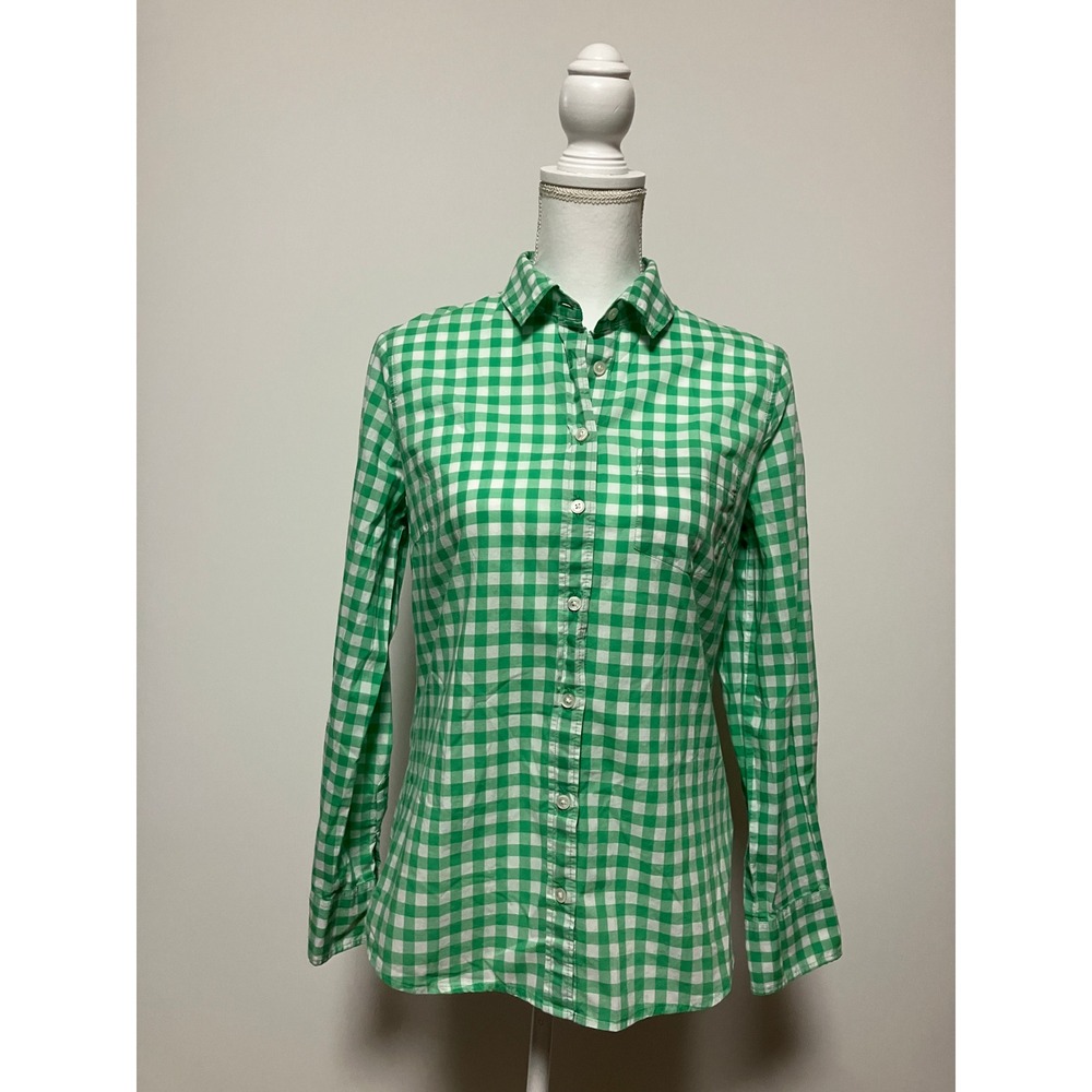 J.Crew Womens Re-Imagined Gingham Button Down Shirt S Green White Cotton AL495
